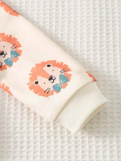 Cozy Pixies مجموعة بنطلون وبلوزة طويلة الأكمام بطبعات حيوانات كرتونية للأطفال الصبية، قطعتان، قطن ناعم وخصر مطاطي