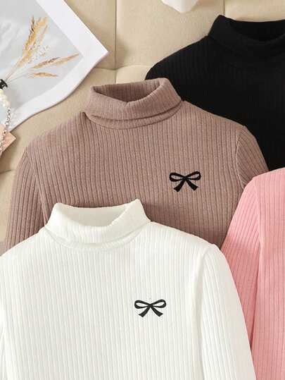 SHEIN قميص كاجوال بياقة عالية وأكمام طويلة مطبوع عليه فيونكة، للفتيات المراهقات