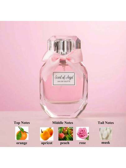 زجاجة عطر نسائي بنكهة زهرية حلوة سعة 55 مل/1.85 أونصة سائلة، مزينة بفيونكة وردية جميلة، مناسبة كهدية لصديقة/عيد ميلاد/اعتراف/عيد الحب/هدية مثالية. رائحة زهرية حلوة