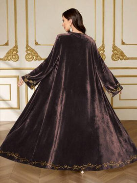 SHEIN Najma رمضان كارديجان نسائي بطبعة زهرية، أكمام طويلة، عباءة أنيقة من الفيلكت، خريف/شتاء