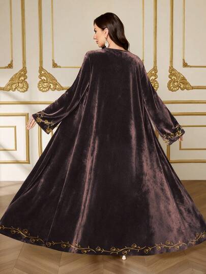 SHEIN Najma رمضان كارديجان نسائي بطبعة زهرية، أكمام طويلة، عباءة أنيقة من الفيلكت، خريف/شتاء