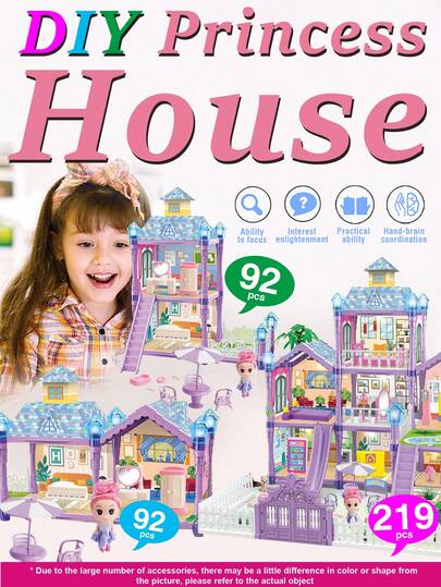 لغز ثلاثي الأبعاد للأطفال 3+ سنوات، تعليم مبكر DIY منزل مصنوع يدويًا، طقم بناء نموذج سكني حصري للبنات، هدية عيد ميلاد وعطلة