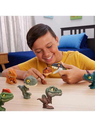 Mattel لعبة ديناصور قابل للعض، يمكن أن يعض، وتتغير عيونه، نموذج ديناصور للجمع، مناسب لأطفال من 3 إلى 8 سنوات من الجنسين، يمكن استخدامه كحشو لبيض عيد الفصح، كذلك مناسب كهدية لعيد الميلاد والشكر والعطلات