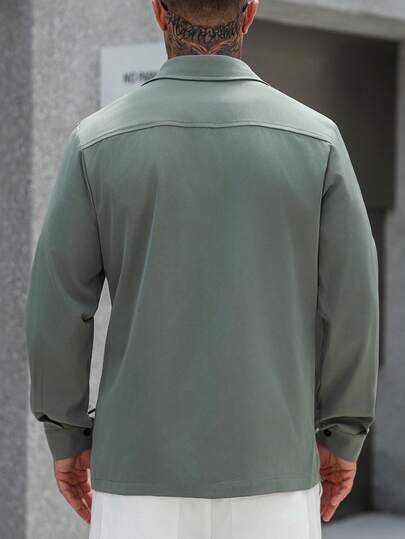 Manfinity Homme قميص رجالي أخضر زيتوني، قميص رجالي أخضر داكن، قميص رجالي أخضر مائل للرمادي، جاكيت رجالي أخضر، كاجوال