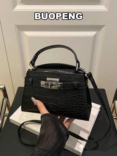 حقيبة كتف نسائية جديدة بلون أنيق مطبوع عليها تصميم جلد التمساح، مع حزام وزخرفة إبزيم معدني، حقيبة مربعة كاجوال، حقيبة كروس متعددة الاستخدامات وأنيقة، مناسبة للتسوق والتنقل واستخدام يومي، حقيبة يد أنيقة مثالية لاستخدام المرأة اليومي