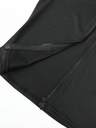 SHEIN Sparklyn جاكيت مبطن بسحاب طويل الأكمام بلون واحد للمراهقات