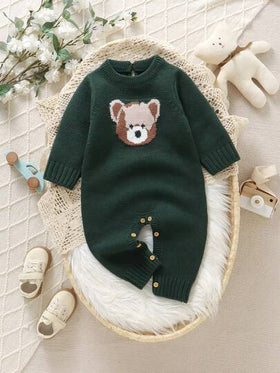 SHEIN Vintaside Kids رومبير رضيع/طفل صبي جميلة وعملية مصنوعة من نسيج جاكار مطبوع بالدب