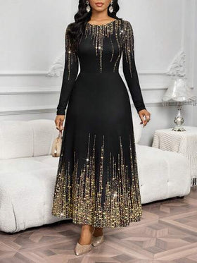 SHEIN Lady فستان بخصر مضبوط وأكمام طويلة للحفلات والتجمعات