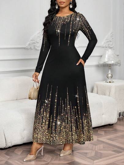 SHEIN Lady فستان بخصر مضبوط وأكمام طويلة للحفلات والتجمعات