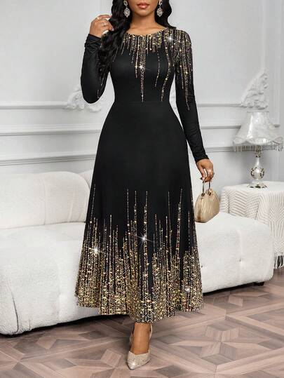SHEIN Lady فستان بخصر مضبوط وأكمام طويلة للحفلات والتجمعات
