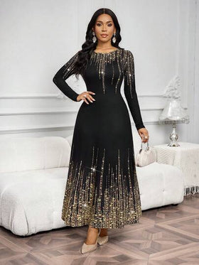 SHEIN Lady فستان بخصر مضبوط وأكمام طويلة للحفلات والتجمعات