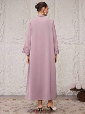 Al Najma عباية عربية أنيقة بأكمام طويلة مع تطريز لون أحادي للنساء