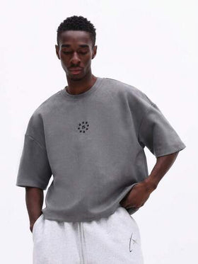 SUMWON ملابس علوية كاجوال بأكمام قصيرة وياقة طاقم مع طباعة شعار نجمة صغيرة للرجال مقاس كبير، مناسب للربيع والصيف