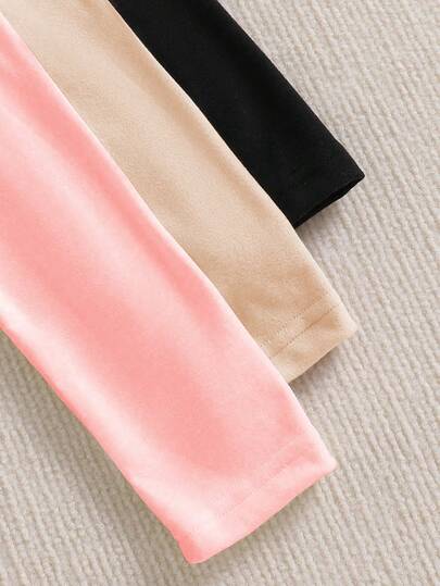 SHEIN 3 قطع/مجموعة قمصان تي شيرت كاجوال بطبعة قطة للفتيات المراهقات بياقة عالية وأكمام طويلة مبطنة حراريًا