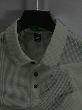 Manfinity Homme قميص بولو كاجوال صيفي بأكمام قصيرة وفتحة نصفية، قصة فضفاضة، لون أخضر سادة للرجال