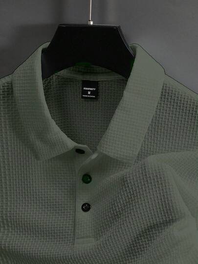 Manfinity Homme قميص بولو كاجوال صيفي بأكمام قصيرة وفتحة نصفية، قصة فضفاضة، لون أخضر سادة للرجال