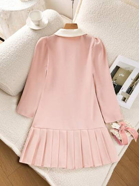 SHEIN فستان أنيق بياقة منقوشة طويل الأكمام مناسب للفتيات المراهقات، مناسب للمدرسة والتنقل والخروج والحفلات والتسوق، ويمكن ارتداؤه مع جاكيت أو معطف أو معطف مبطن