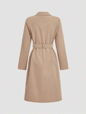 SHEIN MOD معطف خندق نسائي أكمام طويلة خصر كاكي كلاسيكي، شتوي، رأس السنة الجديدة