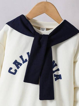 SHEIN Genkimix Kids مجموعة من قطعتين للأولاد، تتكون من بلوزة كرو بأكمام طويلة وبنطلون جوجر مع وشاح، مناسبة للارتداء اليومي في الربيع والصيف، للرياضة، للخارج، للمدرسة، للحفلات، وموسم العودة للمدرسة