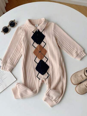 SHEIN طقم ملابس للرضيع ولد/بنت، رومبير رومبر طويلة الأكمام من قماش محبوك بنسيج مريح وبنمط متنوع، أنيقة وكاجوال للاستخدام اليومي، مناسبة للربيع والصيف والخريف والشتاء، للاستخدام الداخلي والخارجي، اليومي والرياضي والحفلات وتصوير الصور والمناسبات والكريسماس