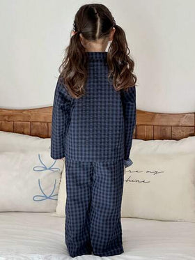 Dazy Kids طقم بيجامة ملابس علوية كم طويل مطرزة وبنطلون مربعات للفتيات، ملابس خريفية للفتيات الصغيرات رمضان