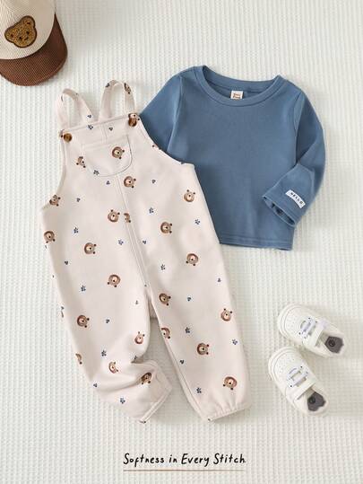 Cozy Pixies مجموعة ملابس علوية طويلة الأكمام ذات رقبة دائرية ناعمة وبنطال مطاطي للأطفال الصبيان، لون أزرق داكن، ملابس كاجوال جميلة للاستخدام اليومي، قطعتان