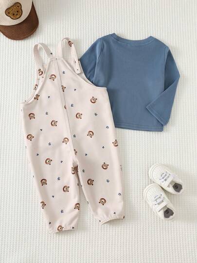 Cozy Pixies مجموعة ملابس علوية طويلة الأكمام ذات رقبة دائرية ناعمة وبنطال مطاطي للأطفال الصبيان، لون أزرق داكن، ملابس كاجوال جميلة للاستخدام اليومي، قطعتان