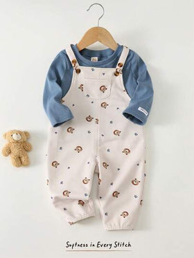 Cozy Pixies مجموعة ملابس علوية طويلة الأكمام ذات رقبة دائرية ناعمة وبنطال مطاطي للأطفال الصبيان، لون أزرق داكن، ملابس كاجوال جميلة للاستخدام اليومي، قطعتان