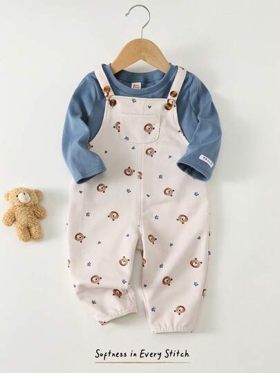 Cozy Pixies مجموعة ملابس علوية طويلة الأكمام ذات رقبة دائرية ناعمة وبنطال مطاطي للأطفال الصبيان، لون أزرق داكن، ملابس كاجوال جميلة للاستخدام اليومي، قطعتان