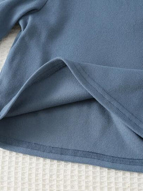 Cozy Pixies مجموعة ملابس علوية طويلة الأكمام ذات رقبة دائرية ناعمة وبنطال مطاطي للأطفال الصبيان، لون أزرق داكن، ملابس كاجوال جميلة للاستخدام اليومي، قطعتان