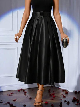 SHEIN Lady تنورة طويلة ذات خصر مطوي بلون أحادي للنساء