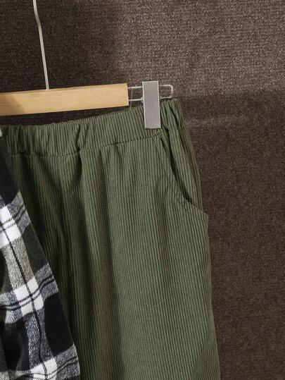 Vacaura طقم قميص كم طويل ياقة مزخرفة وبنطال خصر مطاطي من الكوردروي 3 مواسم للمراهقين، كاجوال للخارج