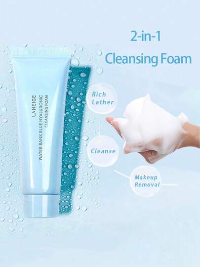 Laneige رغوة تنظيف وإزالة المكياج ذات القوة التنظيف العميق لبشرة نقية، رغوة تنظيف هيالورونية زرقاء بحجم السفر 30 جرام/1.06 أونصة