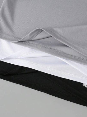 SHEIN Vacaura 3 قطع/طقم ملابس علوية كرو نيك للفتى المراهق بتزيين تطريزي ، ملابس علوية أكمام قصيرة ، ربيع/صيف