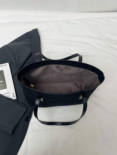 حقيبة كتف نسائية جديدة من الجلد المدبوغ ذات سعة كبيرة، مع إغلاق بسحاب، مقبض مزدوج بشكل فراشة معدني، باللون الأسود، مناسبة للسيدات الشابات، للتنقل والتسوق والسفر والاستخدام اليومي والأعمال