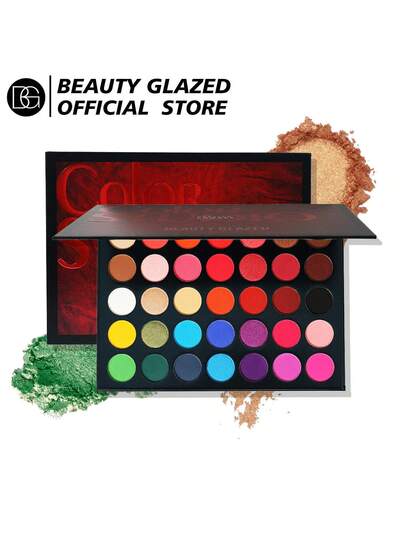 beauty glazed 35 لوحة ظلال عيون لمكياج هالوين، مكياج بألوان مطفأة ولامعة وناعمة ومخملية ملمس مضغوط ومسحوق كريمي للعيون قابل للمزج، لوحة مكياج طبيعي