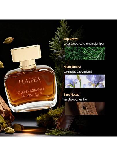 FLATPEA عطر جنتلمان بنكهة الجلد الدافئ بنكهة العرعر والصندل، خالي من الكحول، عطر خشبي طويل الأمد للرجال، مناسب للتنقل اليومي أو اجتماعات العملاء، هدية عملية لعيد الميلاد، حجم 1.7 أونصة