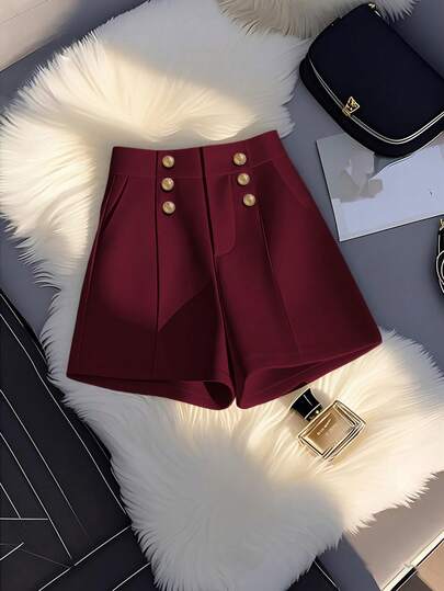 SHEIN Clasi شورت نسائي أنيق وعملي بجيوب وتصميم بسيط، لون أحادي، مناسب للربيع والصيف