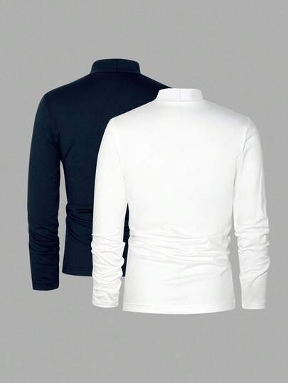 SHEIN Vacaura قميصان داخليان أساسيان بياقة عالية للأولاد، 2 قطعة/مجموعة