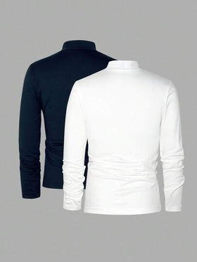 SHEIN Vacaura قميصان داخليان أساسيان بياقة عالية للأولاد، 2 قطعة/مجموعة