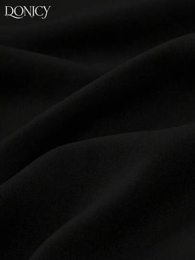 DONICY سراويل نسائية جديدة لربيع/صيف، سراويل ذات خصر عالي بجيوب باللون الأسود، سراويل مستقيمة واسعة الساق، بتصميم أنيق وعصري وبسيط متعدد الاستخدامات، مناسبة للاستخدام اليومي والمكتبي والتنقل والمواعدة والتسوق والمعارض وغيرها من المناسبات