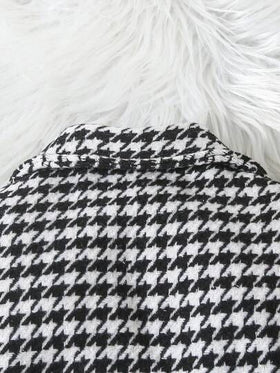SHEIN Elladie kids معطف طباعة نقش مسنن صف ازرار مزدوجة حزام تويد قطعة واحدة بنت طفل