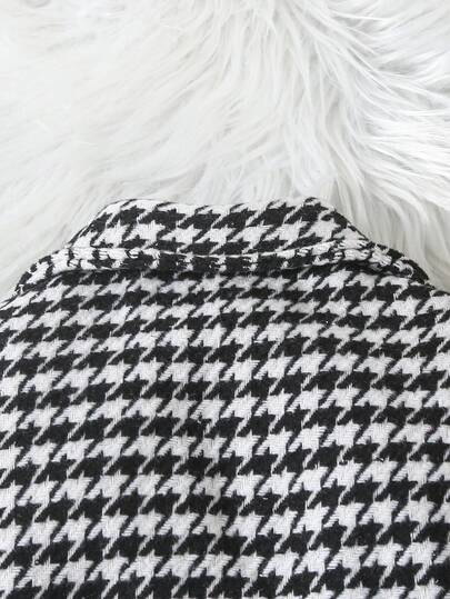 SHEIN Elladie kids معطف طباعة نقش مسنن صف ازرار مزدوجة حزام تويد قطعة واحدة بنت طفل