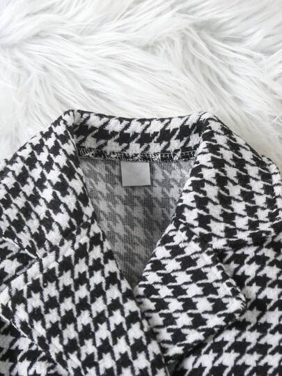 SHEIN Elladie kids معطف طباعة نقش مسنن صف ازرار مزدوجة حزام تويد قطعة واحدة بنت طفل