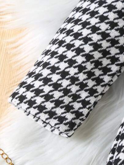 SHEIN Elladie kids معطف طباعة نقش مسنن صف ازرار مزدوجة حزام تويد قطعة واحدة بنت طفل