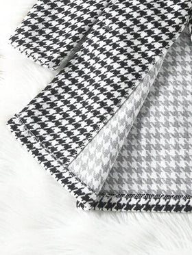 SHEIN Elladie kids معطف طباعة نقش مسنن صف ازرار مزدوجة حزام تويد قطعة واحدة بنت طفل