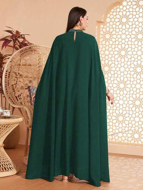 رمضان عباءة نسائية فضفاضة للاستخدام اليومي، ياقة صغيرة، تفاصيل تريم متباينة، زخرفة مطرزة، متعددة الاستخدامات للمناسبات - المهرجانات ، الكاجوال ، الاستخدام اليومي ، ناعمة وصديقة للبشرة