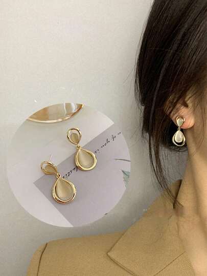 topshiny زوج من أقراط قطرة معلقة بحجر على شكل عين القطة على الطراز الكوري البسيط للنساء، أقراط جميلة رقيقة بشكل هندسي قطرة الدمع، إكسسوارات مجوهرات عصرية للإطلالة اليومية والحفلاترمضان