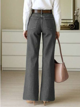 بنطلون جينز مستقيم الساق مطاطي رقم 9650#، أنيق وعصري، كاجوال ومتعدد الاستخدامات، بنطلون جينز نسائي واسع الساق مقلوب الأرجل للربيع