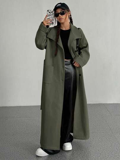 SHEIN Unity معطف نسائي بأكمام طويلة منسدلة وجيب واحد، بتصميم عادي وفضفاض